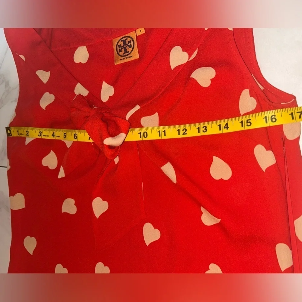Tory Burch 100% Silk Top VNeck Red Bowtie Accent Valentines Day NWOT